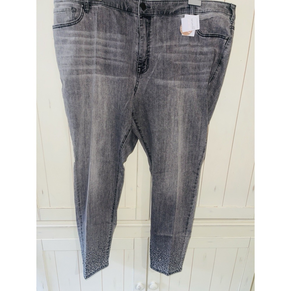NWT Lane Bryant Blk Embellished Rhinestone Leg Signature Fit Skinny Jeans Sz 22